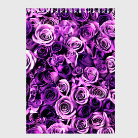 Скетчбук с принтом Цветочки в Кировске, 100% бумага
 | 48 листов, плотность листов — 100 г/м2, плотность картонной обложки — 250 г/м2. Листы скреплены сверху удобной пружинной спиралью | роза | сиреневый | фиолетовый | цветы
