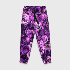 Детские брюки 3D с принтом Цветочки в Кировске, 100% полиэстер | манжеты по низу, эластичный пояс регулируется шнурком, по бокам два кармана без застежек, внутренняя часть кармана из мелкой сетки | роза | сиреневый | фиолетовый | цветы