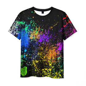 Мужская футболка 3D с принтом Брызги красок в Кировске, 100% полиэфир | прямой крой, круглый вырез горловины, длина до линии бедер | кляксы | цветной | яркий