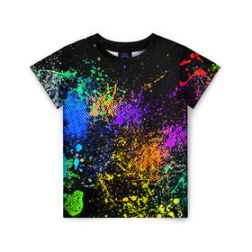 Детская футболка 3D с принтом Брызги красок в Кировске, 100% гипоаллергенный полиэфир | прямой крой, круглый вырез горловины, длина до линии бедер, чуть спущенное плечо, ткань немного тянется | кляксы | цветной | яркий