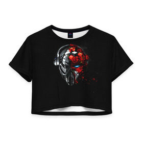 Женская футболка 3D укороченная с принтом Пиратская станция 3 в Кировске, 100% полиэстер | круглая горловина, длина футболки до линии талии, рукава с отворотами | and | dnb | drumm | pirate | station | бэйс | драм | пиратская | станция