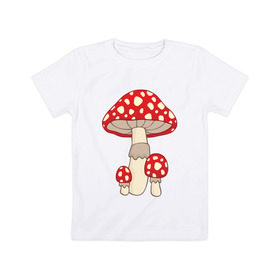 Детская футболка хлопок с принтом Мухоморы в Кировске, 100% хлопок | круглый вырез горловины, полуприлегающий силуэт, длина до линии бедер | грибы | поганки