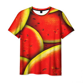 Мужская футболка 3D с принтом Арбуз в Кировске, 100% полиэфир | прямой крой, круглый вырез горловины, длина до линии бедер | арбуз | лето | яркая