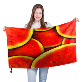 Флаг 3D с принтом Арбуз в Кировске, 100% полиэстер | плотность ткани — 95 г/м2, размер — 67 х 109 см. Принт наносится с одной стороны | арбуз | лето | яркая