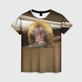 Женская футболка 3D с принтом Мартышка в Кировске, 100% полиэфир ( синтетическое хлопкоподобное полотно) | прямой крой, круглый вырез горловины, длина до линии бедер | голова животного | мартышка | обезьяна | прикольные картинки