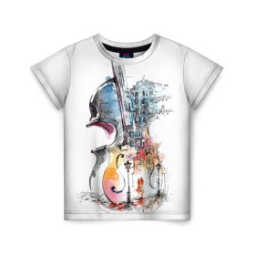 Детская футболка 3D с принтом Скрипка в Кировске, 100% гипоаллергенный полиэфир | прямой крой, круглый вырез горловины, длина до линии бедер, чуть спущенное плечо, ткань немного тянется | пейзаж музыка