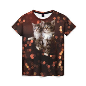 Женская футболка 3D с принтом Котята в Кировске, 100% полиэфир ( синтетическое хлопкоподобное полотно) | прямой крой, круглый вырез горловины, длина до линии бедер | киска | кот | котёнок | кошка | прикольные картинки