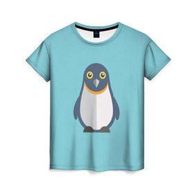 Женская футболка 3D с принтом Пингвин в Кировске, 100% полиэфир ( синтетическое хлопкоподобное полотно) | прямой крой, круглый вырез горловины, длина до линии бедер | зима | море | пингвин | птицы