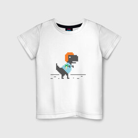 Детская футболка хлопок с принтом Динозавр 8 бит в Кировске, 100% хлопок | круглый вырез горловины, полуприлегающий силуэт, длина до линии бедер | 