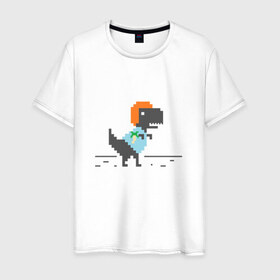 Мужская футболка хлопок с принтом Динозавр 8 бит в Кировске, 100% хлопок | прямой крой, круглый вырез горловины, длина до линии бедер, слегка спущенное плечо. | 