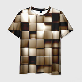 Мужская футболка 3D с принтом Кубики в Кировске, 100% полиэфир | прямой крой, круглый вырез горловины, длина до линии бедер | серый | текстура