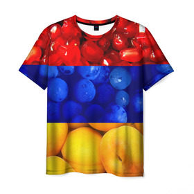 Мужская футболка 3D с принтом Флаг Армении в Кировске, 100% полиэфир | прямой крой, круглый вырез горловины, длина до линии бедер | Тематика изображения на принте: армения | гранат | персик | слива | страны | флаг армении | фрукты