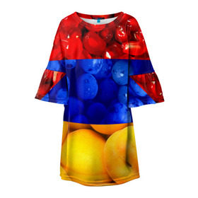Детское платье 3D с принтом Флаг Армении в Кировске, 100% полиэстер | прямой силуэт, чуть расширенный к низу. Круглая горловина, на рукавах — воланы | армения | гранат | персик | слива | страны | флаг армении | фрукты