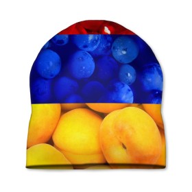 Шапка 3D с принтом Флаг Армении в Кировске, 100% полиэстер | универсальный размер, печать по всей поверхности изделия | Тематика изображения на принте: армения | гранат | персик | слива | страны | флаг армении | фрукты