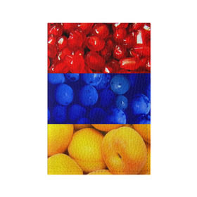 Обложка для паспорта матовая кожа с принтом Флаг Армении в Кировске, натуральная матовая кожа | размер 19,3 х 13,7 см; прозрачные пластиковые крепления | армения | гранат | персик | слива | страны | флаг армении | фрукты