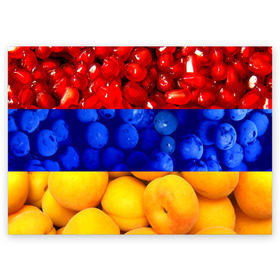 Поздравительная открытка с принтом Флаг Армении в Кировске, 100% бумага | плотность бумаги 280 г/м2, матовая, на обратной стороне линовка и место для марки
 | Тематика изображения на принте: армения | гранат | персик | слива | страны | флаг армении | фрукты