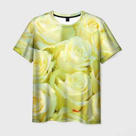 Мужская футболка 3D с принтом Белые розы в Кировске, 100% полиэфир | прямой крой, круглый вырез горловины, длина до линии бедер | лепесток | природа | роза | цветок | яркая