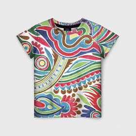 Детская футболка 3D с принтом Хохлома красками в Кировске, 100% гипоаллергенный полиэфир | прямой крой, круглый вырез горловины, длина до линии бедер, чуть спущенное плечо, ткань немного тянется | народный | орнамент | роспись | традиционный