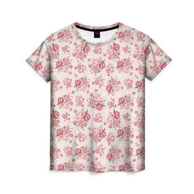 Женская футболка 3D с принтом Fashion sweet flower в Кировске, 100% полиэфир ( синтетическое хлопкоподобное полотно) | прямой крой, круглый вырез горловины, длина до линии бедер | паттерны | розовый | розы | узор