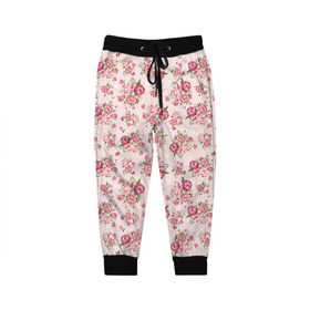 Детские брюки 3D с принтом Fashion sweet flower в Кировске, 100% полиэстер | манжеты по низу, эластичный пояс регулируется шнурком, по бокам два кармана без застежек, внутренняя часть кармана из мелкой сетки | паттерны | розовый | розы | узор