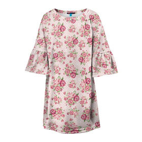 Детское платье 3D с принтом Fashion sweet flower в Кировске, 100% полиэстер | прямой силуэт, чуть расширенный к низу. Круглая горловина, на рукавах — воланы | паттерны | розовый | розы | узор