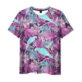 Мужская футболка 3D с принтом Summer paradise в Кировске, 100% полиэфир | прямой крой, круглый вырез горловины, длина до линии бедер | паттерн | попугаи | разноцветный | тропики | цветы | яркий