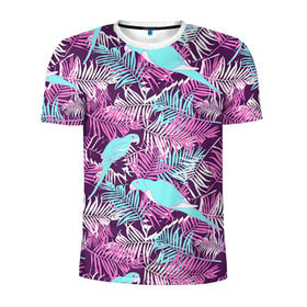 Мужская футболка 3D спортивная с принтом Summer paradise в Кировске, 100% полиэстер с улучшенными характеристиками | приталенный силуэт, круглая горловина, широкие плечи, сужается к линии бедра | Тематика изображения на принте: паттерн | попугаи | разноцветный | тропики | цветы | яркий