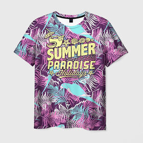 Мужская футболка 3D с принтом Summer paradise 2 в Кировске, 100% полиэфир | прямой крой, круглый вырез горловины, длина до линии бедер | beach | flower | party | summer | swag | trend | вечеринка | лето | популярное | сваг | свег | тренд | хит | цветочки | цветы