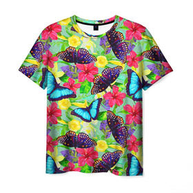 Мужская футболка 3D с принтом Summer Butterflies в Кировске, 100% полиэфир | прямой крой, круглый вырез горловины, длина до линии бедер | Тематика изображения на принте: бабочки | лето | пестрый | разноцветный