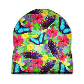 Шапка 3D с принтом Summer Butterflies в Кировске, 100% полиэстер | универсальный размер, печать по всей поверхности изделия | бабочки | лето | пестрый | разноцветный