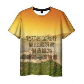 Мужская футболка 3D с принтом Великая Китайская стена в Кировске, 100% полиэфир | прямой крой, круглый вырез горловины, длина до линии бедер | иероглифы | китай