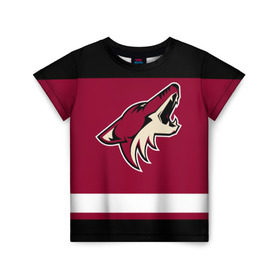 Детская футболка 3D с принтом Arizona Coyotes в Кировске, 100% гипоаллергенный полиэфир | прямой крой, круглый вырез горловины, длина до линии бедер, чуть спущенное плечо, ткань немного тянется | Тематика изображения на принте: arizona coyotes | hockey | nhl | нхл | хоккей