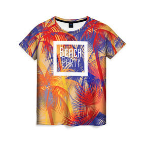 Женская футболка 3D с принтом Beach Party в Кировске, 100% полиэфир ( синтетическое хлопкоподобное полотно) | прямой крой, круглый вырез горловины, длина до линии бедер | beach | party | summer | trend | вечеринка | лето | популярное | тренд | хит