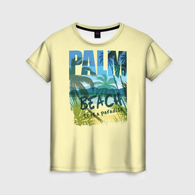 Женская футболка 3D с принтом Palm beach в Кировске, 100% полиэфир ( синтетическое хлопкоподобное полотно) | прямой крой, круглый вырез горловины, длина до линии бедер | beach | party | summer | swag | trend | вечеринка | лето | популярное | сваг | свег | тренд | хит