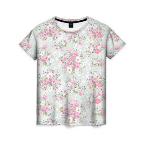 Женская футболка 3D с принтом Flower pattern в Кировске, 100% полиэфир ( синтетическое хлопкоподобное полотно) | прямой крой, круглый вырез горловины, длина до линии бедер | белый | паттерн | розовый | цветы