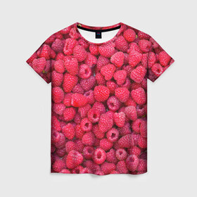 Женская футболка 3D с принтом Малинки в Кировске, 100% полиэфир ( синтетическое хлопкоподобное полотно) | прямой крой, круглый вырез горловины, длина до линии бедер | raspberry | летняя | ягодн