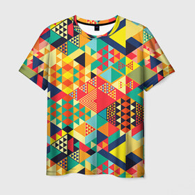 Мужская футболка 3D с принтом Геометрия в Кировске, 100% полиэфир | прямой крой, круглый вырез горловины, длина до линии бедер | лоскутное шитье | паттерн | пестрый | разноцветный | треугольники