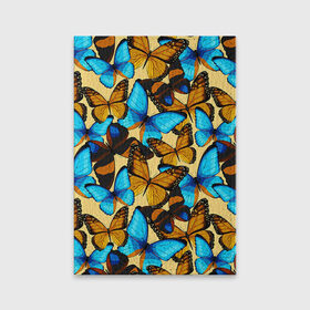 Обложка для паспорта матовая кожа с принтом Бабочки в Кировске, натуральная матовая кожа | размер 19,3 х 13,7 см; прозрачные пластиковые крепления | коричневый | синий