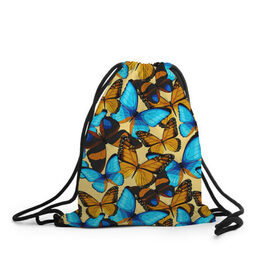 Рюкзак-мешок 3D с принтом Бабочки в Кировске, 100% полиэстер | плотность ткани — 200 г/м2, размер — 35 х 45 см; лямки — толстые шнурки, застежка на шнуровке, без карманов и подкладки | коричневый | синий
