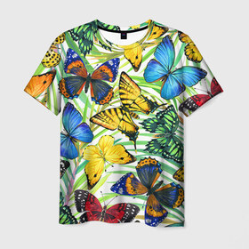 Мужская футболка 3D с принтом Бабочки 2 в Кировске, 100% полиэфир | прямой крой, круглый вырез горловины, длина до линии бедер | flower | summer | swag | trend | бабочки | лето | популярное | сваг | свег | тренд | хит | цветочки | цветы