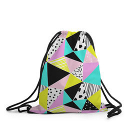 Рюкзак-мешок 3D с принтом Треугольнички в Кировске, 100% полиэстер | плотность ткани — 200 г/м2, размер — 35 х 45 см; лямки — толстые шнурки, застежка на шнуровке, без карманов и подкладки | лоскутное шитье | полигоны | разноцветный | яркий