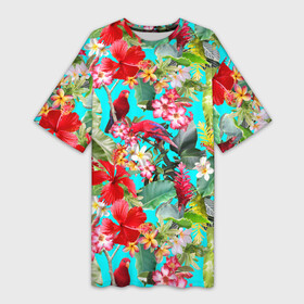 Платье-футболка 3D с принтом Тропический мир в Кировске,  |  | паттерн | разноцветный | тропики | цветы | яркий