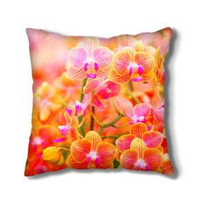 Подушка 3D с принтом Орхирея в Кировске, наволочка – 100% полиэстер, наполнитель – холлофайбер (легкий наполнитель, не вызывает аллергию). | состоит из подушки и наволочки. Наволочка на молнии, легко снимается для стирки | Тематика изображения на принте: красивая | орхидея | природа | цветы | яркая