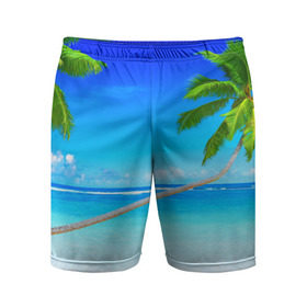 Мужские шорты 3D спортивные с принтом Лазурный берег в Кировске,  |  | Тематика изображения на принте: берег | лето | море | океан | отдых | пальма | песок