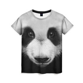 Женская футболка 3D с принтом Морда панды в Кировске, 100% полиэфир ( синтетическое хлопкоподобное полотно) | прямой крой, круглый вырез горловины, длина до линии бедер | 