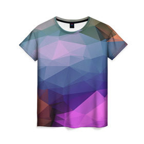 Женская футболка 3D с принтом Многогранник в Кировске, 100% полиэфир ( синтетическое хлопкоподобное полотно) | прямой крой, круглый вырез горловины, длина до линии бедер | полигоны | треугольники | цветные
