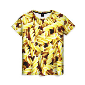 Женская футболка 3D с принтом Макароны в Кировске, 100% полиэфир ( синтетическое хлопкоподобное полотно) | прямой крой, круглый вырез горловины, длина до линии бедер | еда | макароны | паста | хлебные