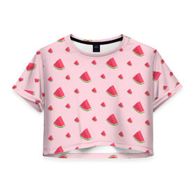 Женская футболка 3D укороченная с принтом Сочные арбузики в Кировске, 100% полиэстер | круглая горловина, длина футболки до линии талии, рукава с отворотами | арбузы | арт | еда | лето | фрукты