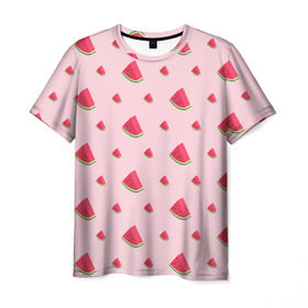 Мужская футболка 3D с принтом Сочные арбузики в Кировске, 100% полиэфир | прямой крой, круглый вырез горловины, длина до линии бедер | Тематика изображения на принте: арбузы | арт | еда | лето | фрукты