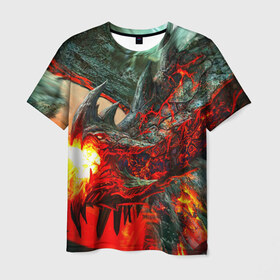 Мужская футболка 3D с принтом Дракон в Кировске, 100% полиэфир | прямой крой, круглый вырез горловины, длина до линии бедер | дракон | лава | огонь | пламя